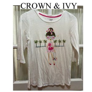 Crown & Ivy 3/4 sleeve top with graphic; girls' size M